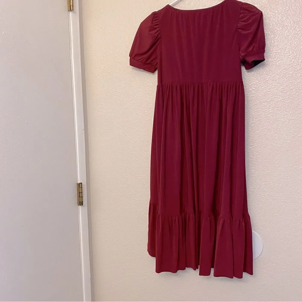 Kelle dance lyrical costume burgundy 2 piece babydoll dress and briefs adult SA